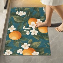 Yayeee Bath Rug for Bathroom Floor Non Slip Rectangle Fluffy Soft Absorbent Mat, 16"x24", Green Floral Orange
