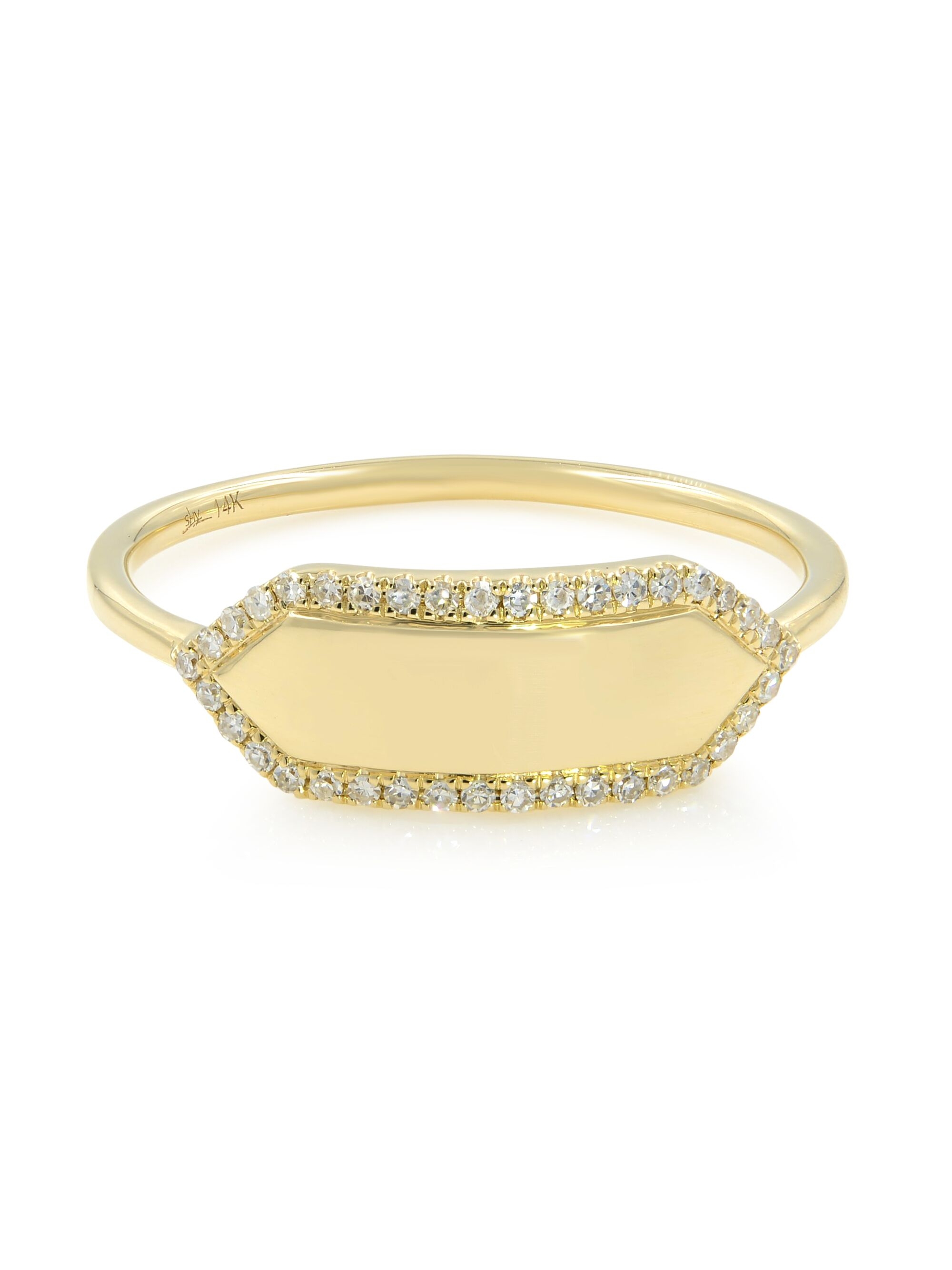 14K Yellow Gold Diamond Name Plate Ring 