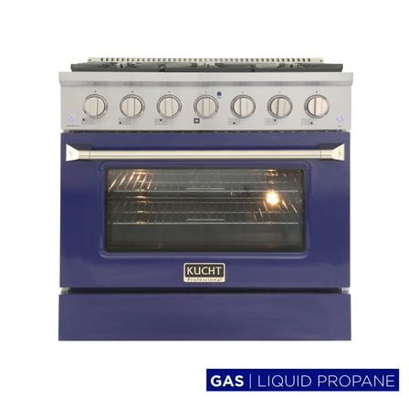 Kucht Professional 36" Stainless Steel Propane Gas Range in Blue and Silver