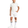 thumbnail image 2 of Boys Girls 3 Piece Loose Outfit Set Short Sleeve Lapel Top Elastic Waist Shorts and Striped Knee High Socks Casual Matched Clothing Set, 2 of 9