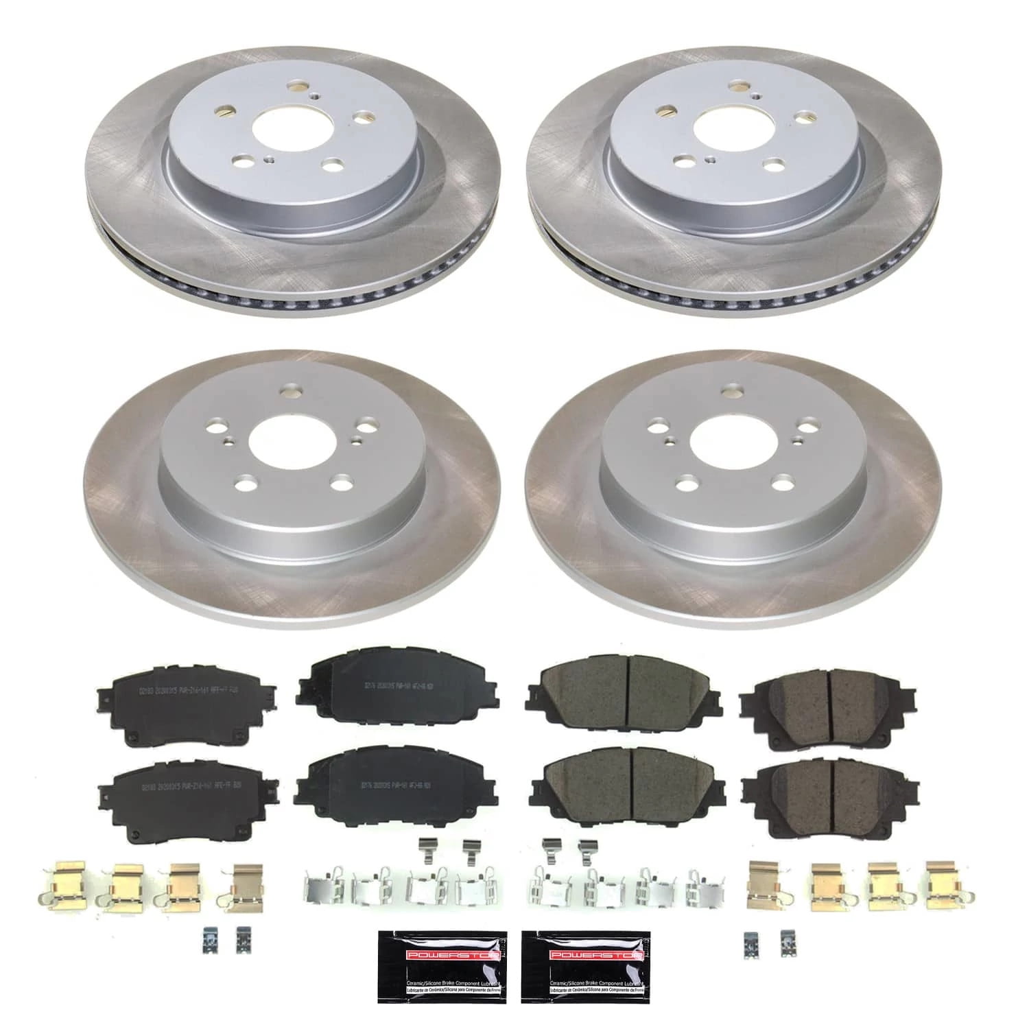 PowerStop Front and Rear Semi-Coated Rotor and Low-Dust Ceramic Brake Pad Kit SC8390