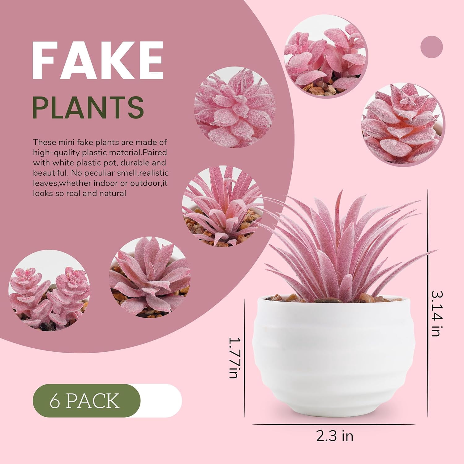 Unbranded Set of 6 Pink Succulents Plants Artificial in Pots Small Fake Plants for Girls Pink Room Decor Office Desk Accessories for Women