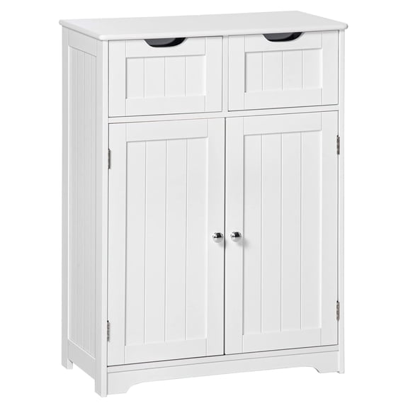 Freestanding Bathroom Storage Cabinet, Floor Cabinet with 2 Drawers, Adjustable Shelf, for Bathroom, Living Room or Entryway, White