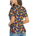 thumbnail image 3 of Xecao Bowling Colorful for Women's V-Neck T-Shirts-Elegant Half-Sleeve Tops Perfect for Summer-X-Large, 3 of 5