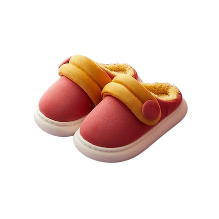 

Avamo Kids Casual Clog Slipper Closed Toe Warm Shoes Indoor Plush Lined Fuzzy Slippers Red 32-33