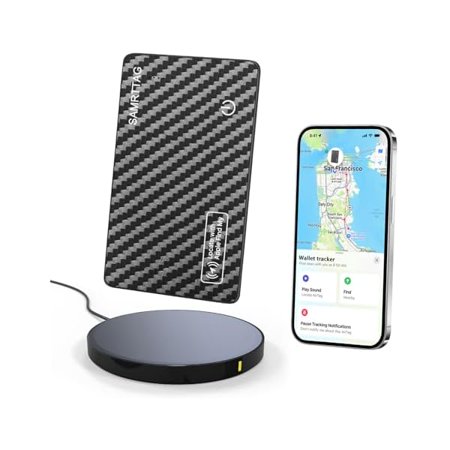 WEEKS SMARTLB Wallet Tracker Card Air-Tag for Apple Find My(iOS Only),Thin Wallet Finder with Wireless Charger,Item Locator for Wallet, Luggage, and More (Carbon, Card)