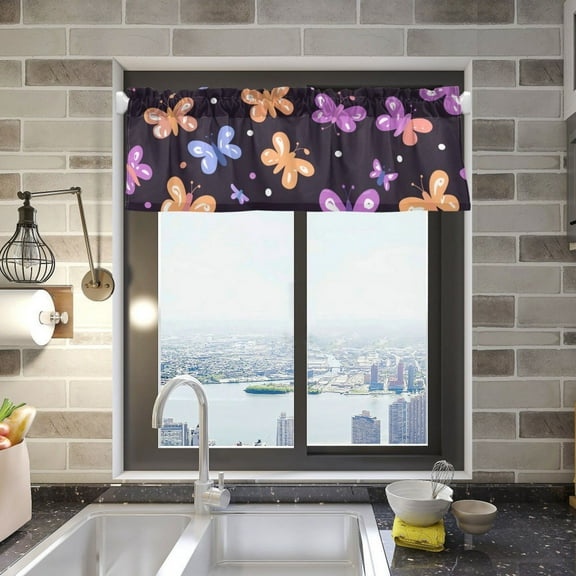 Lovely Butterflies Valance Curtains 54"x18" Rod Pocket for Kitchen Living Room Windows Farmhouse Decor