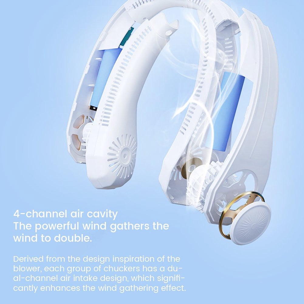 Hengswere Portable Neck Fan, 4000 mAh Rechargeable Hands Free Bladeless Fan with USB and 3 Speeds Wearable Personal Mini Fan, White for Traveling, Hiking, Office