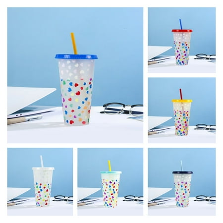 

YX STORE 710ml Water Cup Food Grade Wear Resistant PP Valentine s Day Themed Color Changing Straw Cup for Home