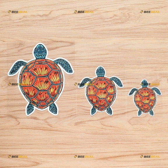 Sea Turtle Hawaii Hawaiian Aloha Vinyl Decal Sticker - 3 Pack Glossy, 3 Inches, 4 Inches, 6 Inches - Red Brown Graphic for Car Laptop Window Phone