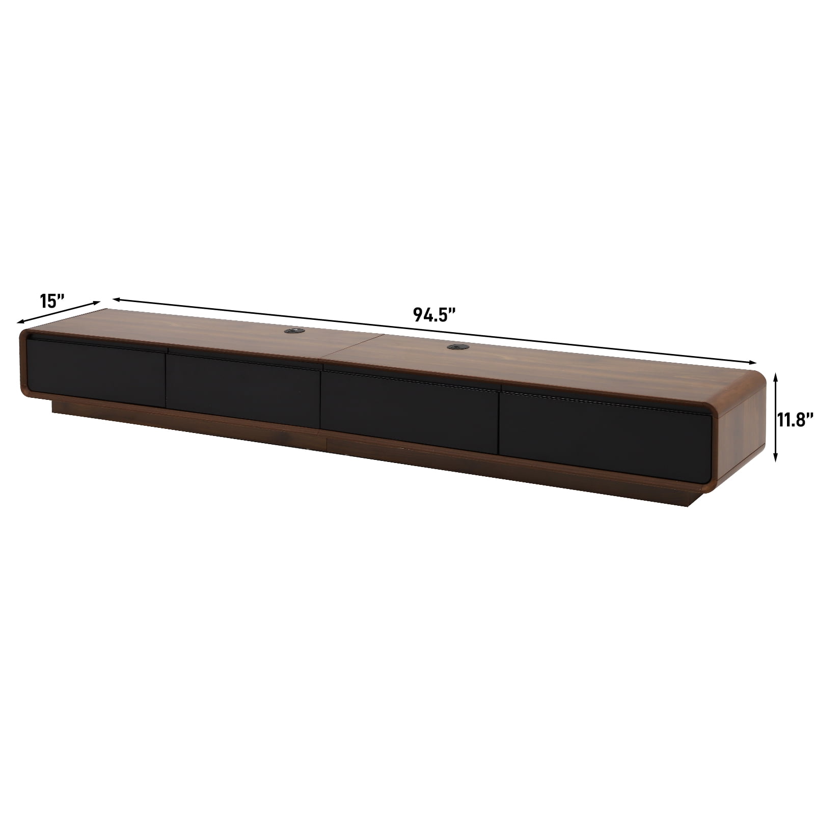 Blotout 94.5''Minimalist Floating TV Stand, Modern Wall-Mounted Media Console with 4 Drawers for Wall-mounted TV Up to 110'', Walnut & Black