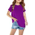 thumbnail image 2 of yillto Girls Shirts Short Sleeve Plain Tee Kids Crewneck Tshirts Summer Tops Basic Tees 3-14 Years, 2 of 5