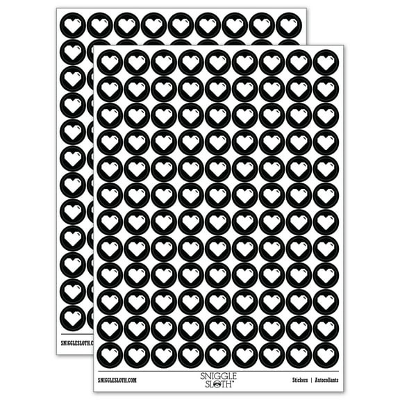 Pixel Digital Filled Heart Gaming Life 200  Round Stickers - Black - Gloss Finish - 0.50" Size