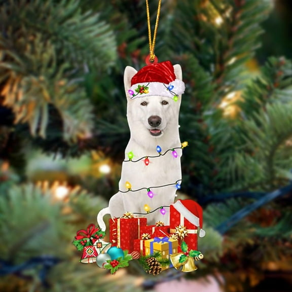Acrylic 2D FLAT WHITE German Shepherd-Dog Be Christmas Tree Hanging Ornament