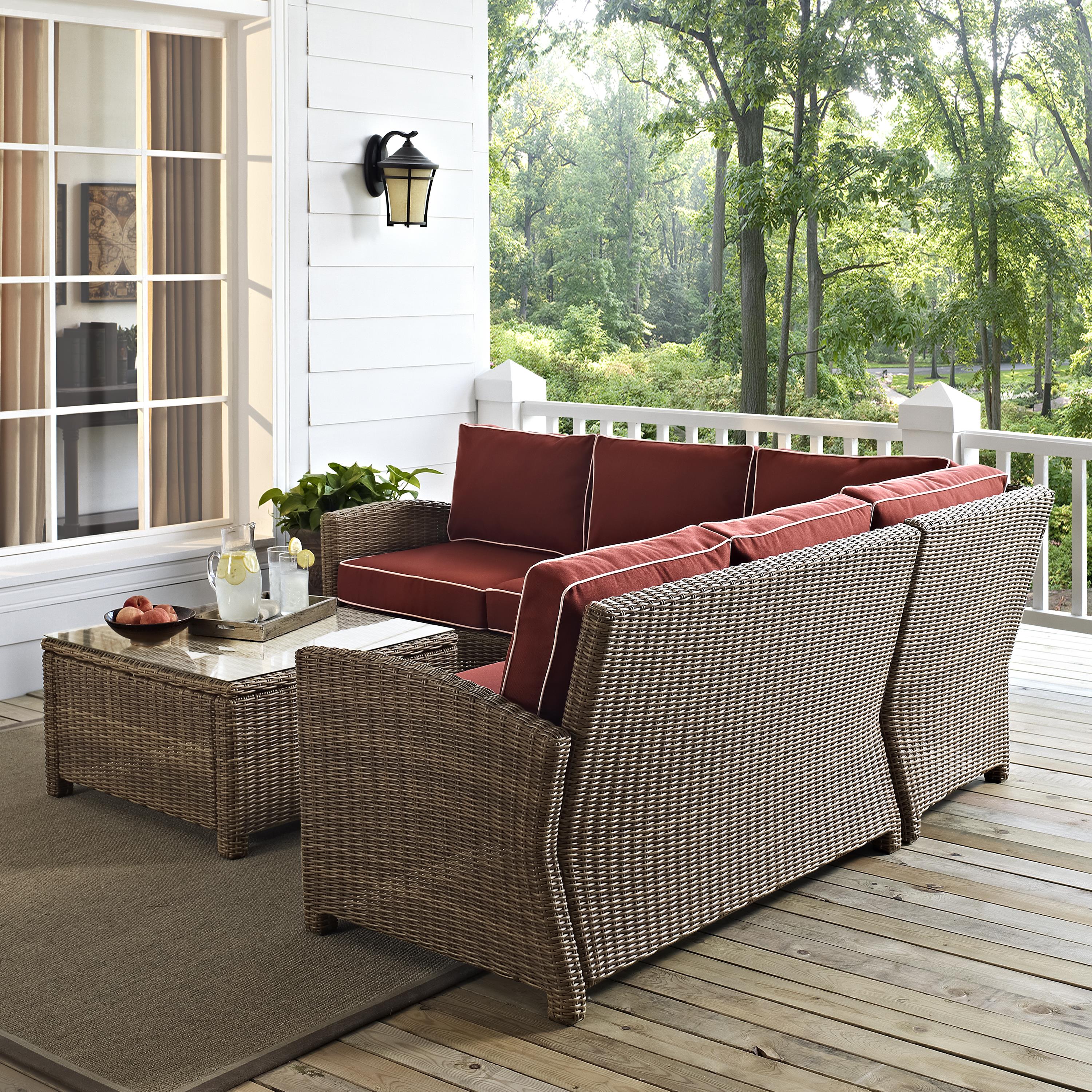 Crosley Furniture Bradenton 4-Piece Outdoor Wicker Seating Set with Sangria Cushions - Right Corner Loveseat, Left Corner Loveseat, Corner Chair, Sectional Glass Top Coffee Table - image 4 of 10