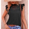 thumbnail image 2 of Tops de manga con volantes de verano para mujer Blusa de encaje con manga con volantes de verano informal de moda para viajes diarios Negro S, 2 of 6