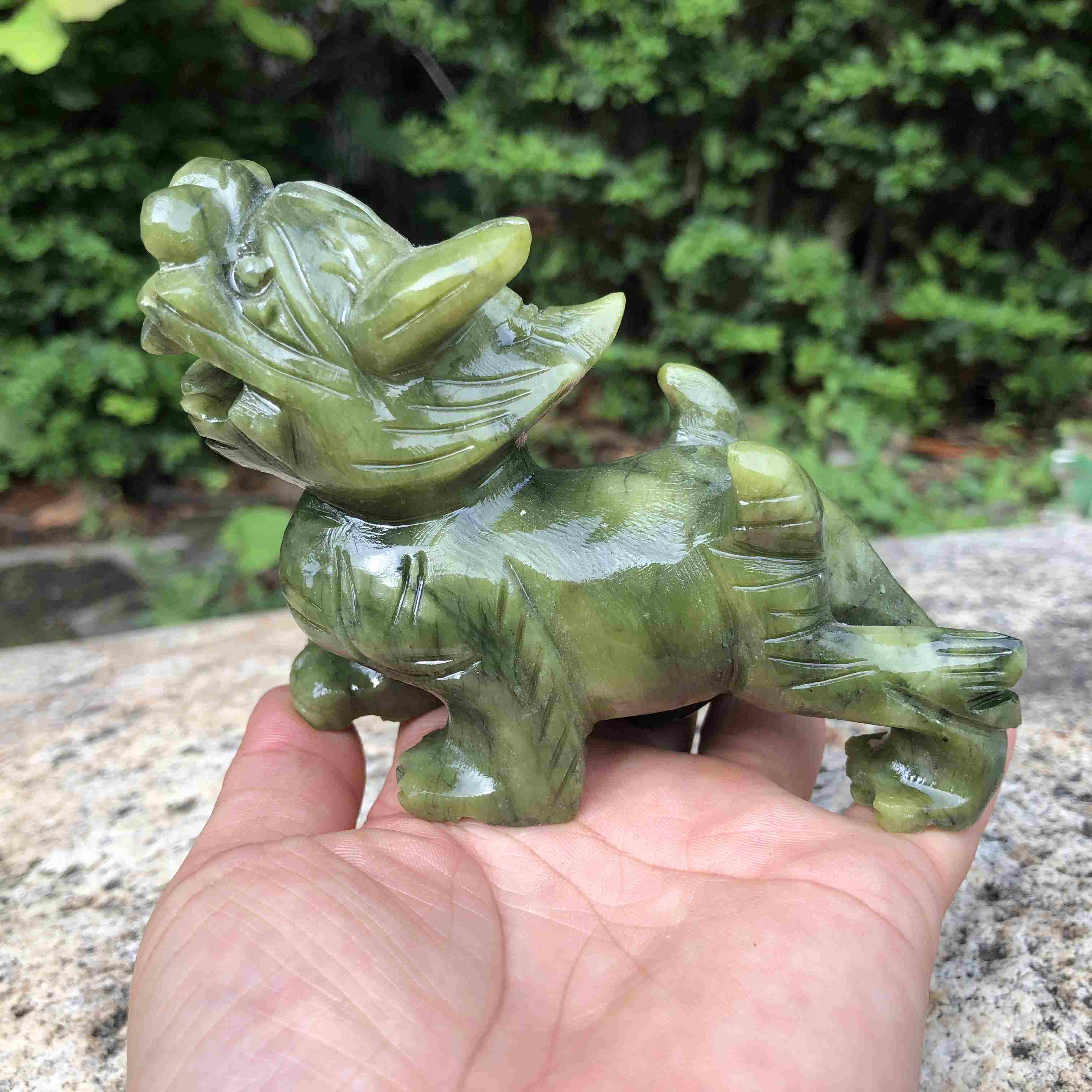 Pair Natural green  Jade Feng Shui Pi Yao/Pi Xiu statue for Wealth Good Luck Figurine, Collectible Qilin Stone brave troops Beast