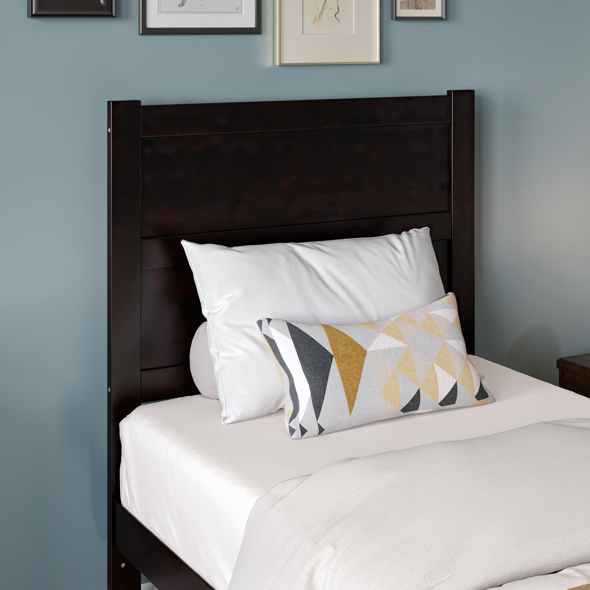 AFI NoHo 14" Twin Wood Platform Bed Frame with Modern Panel Headboard, Espresso