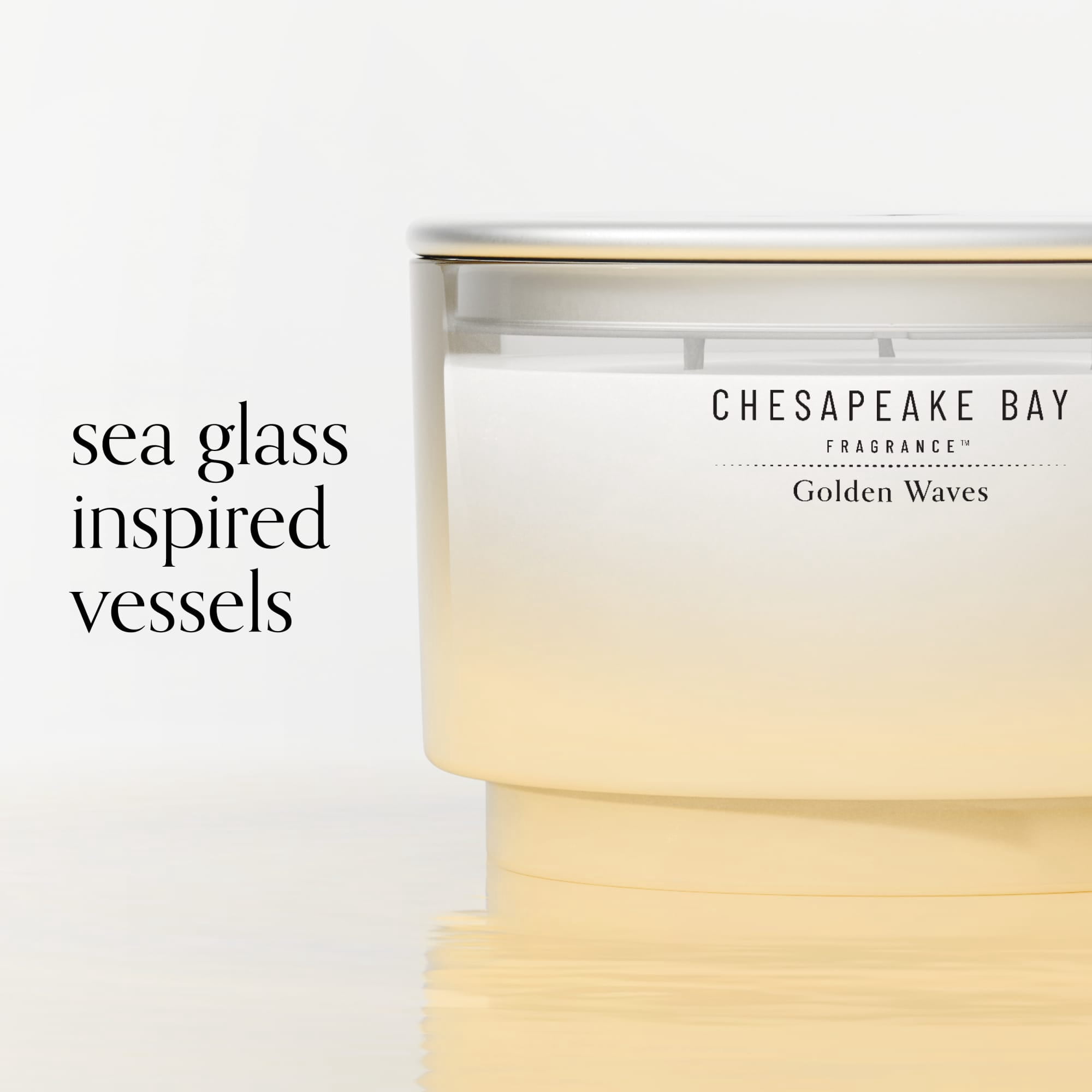 Chesapeake Bay Candle 14.5oz | Golden Waves Scent |Exclusive Mood Evoking Fragrance |Sea Glass-Inspired Jar | Premium Soy Blend Wax with Essential Oils | Coastal Fragrance for Home Décor or Gifting