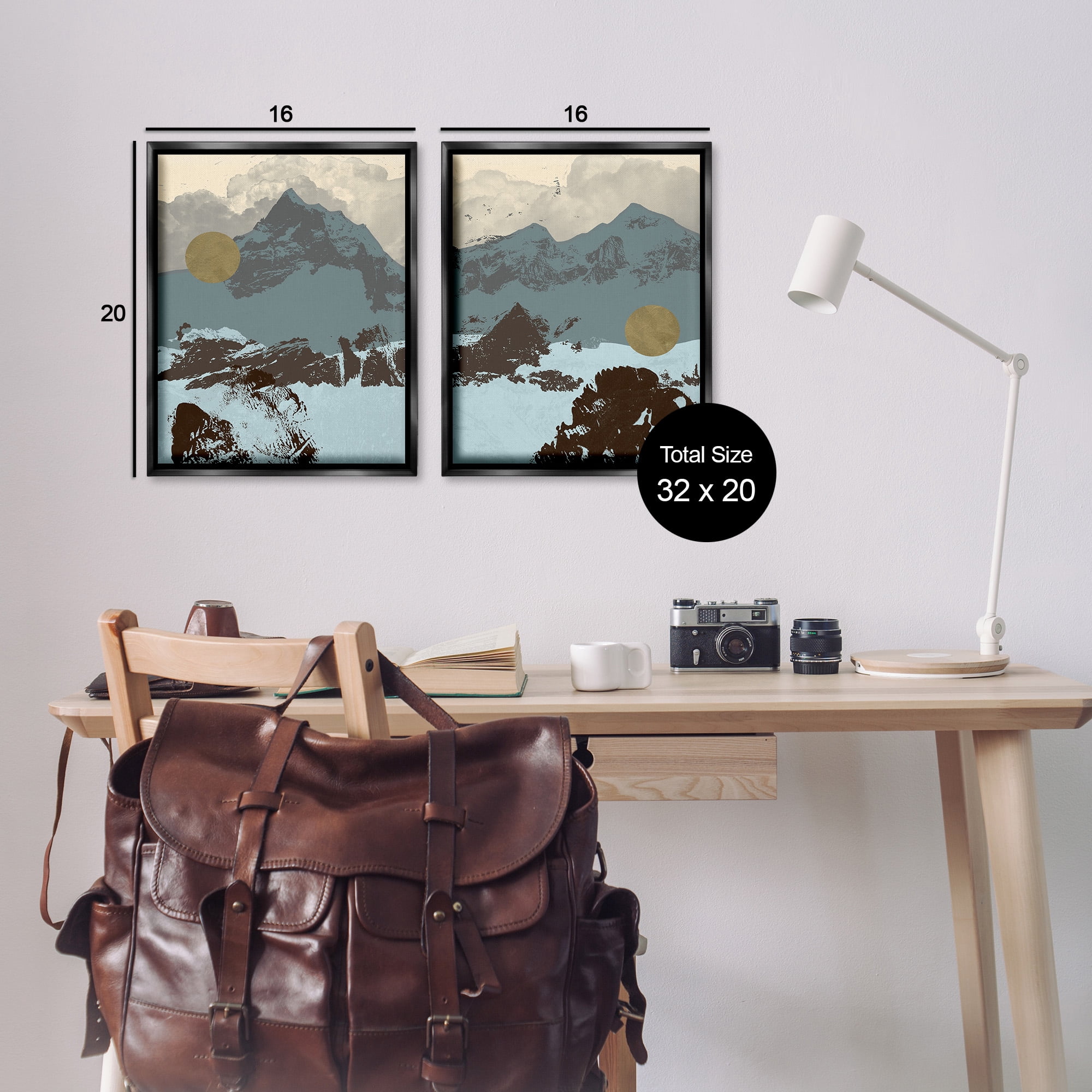 Stupell Industries Mountain Range over Abstract Landscape Painting Black Floater Framed Canvas Art Print Wall Art, 17 x 21, Set of 2