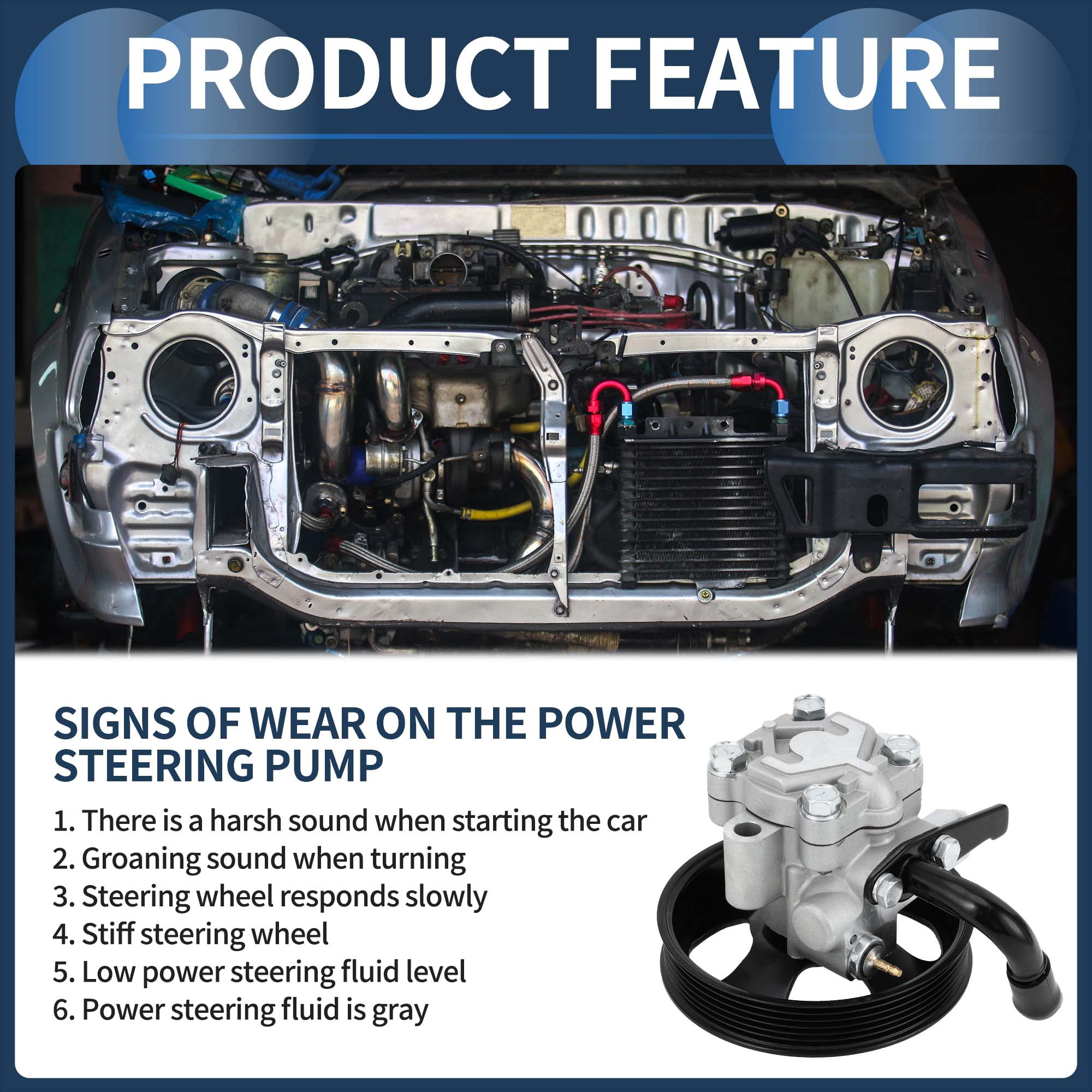 Power Steering Pump with Pulley No.5710026100 for Hyundai Santa Fe V6 2.7L 2001-2006 Aluminum Alloy