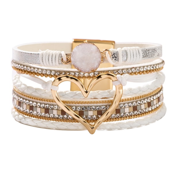 Pulsera de estilo de moda para mujer, pulsera magnética con diamantes de imitación y cuero artificial de PU suave