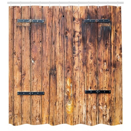 Country Bathroom Sets Rustic Shower Curtain, Antique Timber Planks in Weathered Tones with Locks Vintage Style Country House Picture, Fabric Bathroom Set with Hooks, Cream, by Ambesonne ()