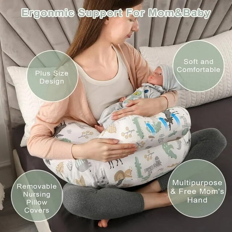 Red Christmas Candy Cane Nursing Pillow Cover - Stretchy U-Shaped Slipcover For Breastfeeding Pillows