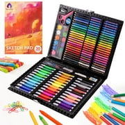 Art Supplies, 151 Piece Drawing Art kit, Gifts Art Set Case with Double Sided Trifold Easel, Includes Oil Pastels, Crayons, Colored Pencils, Watercolor Cakes, Sketch Pad (BLACK)