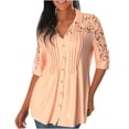 thumbnail image 2 of SDNall Womens Lace Sleeves Tops Fashion Summer Printing Short Sleeve V-Neck Casual Blouse Tops Dressy Lace Tops for Women (Orange,Sizes:S-3XL), 2 of 9