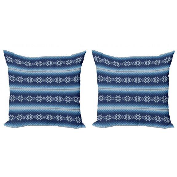 Ambesonne Winter Throw Pillow Cover 2 Pack, Traditional Jacquard, 24", Blue White