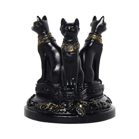 Egyptian Bastet Cat Statue Triple Goddess Figurine, Black Resin Home Decor, Ancient Mythology Collectible Sculpture, 6 Inch Table Ornament