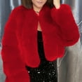 thumbnail image 2 of Women Fluffy Faux-Fur Coat Long Sleeve Cropped Puffer Jacket Winter Warm Fuzzy Loose Solid Color Outerwear (Red XL), 2 of 4