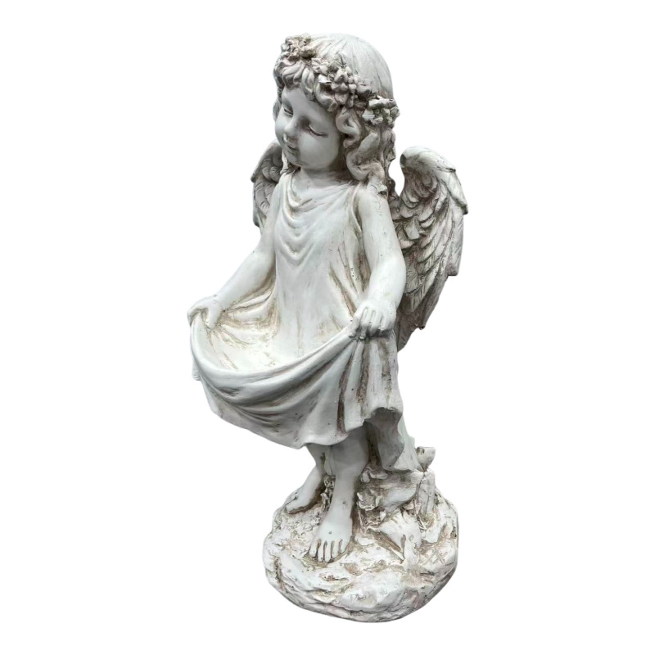GDF Studio Weathered Angel Cherub Garden Statue, Vintage Off-White Resin Sculpture Figurine, Outdoor Yard Lawn Decor