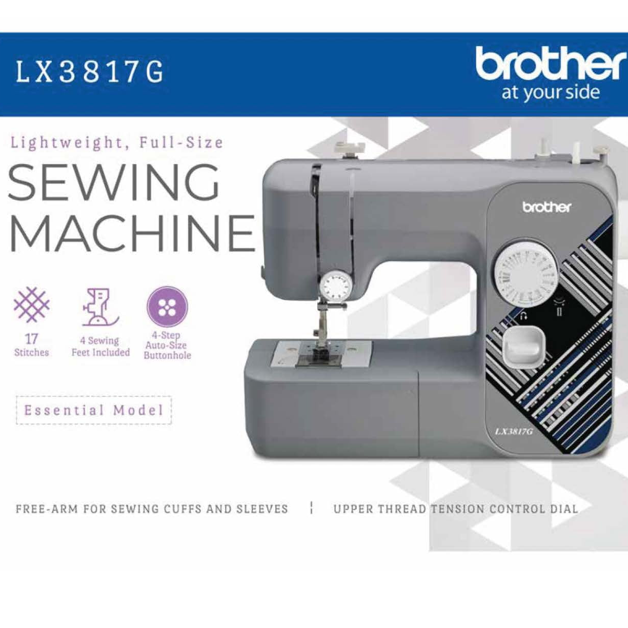 Brother LX3817G 17-Stitch Portable Full-Size Sewing Machine, Grey - image 3 of 12