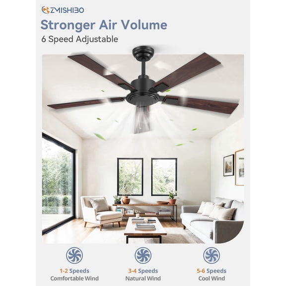 Zardon 52in Ceiling Fan with Light and Remote Control, Quiet and Reversible DC Motor for Modern Bedroom, Black