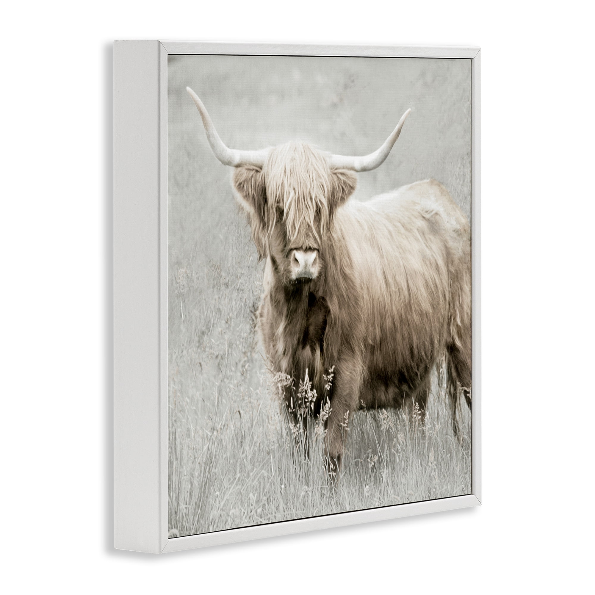 Stupell Industries Subtle Longhorn Cattle Animals & Insects Painting White Framed Art Print Wall Art, 24 x 24