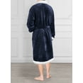 thumbnail image 3 of PAVILIA Mens Robe, Sherpa Lined Robe for Men, Fleece Fluffy Warm Long Bathrobe for Bath Shower Spa with Shawl Collar and Pockets, Sherpa Navy Blue, 3 of 7