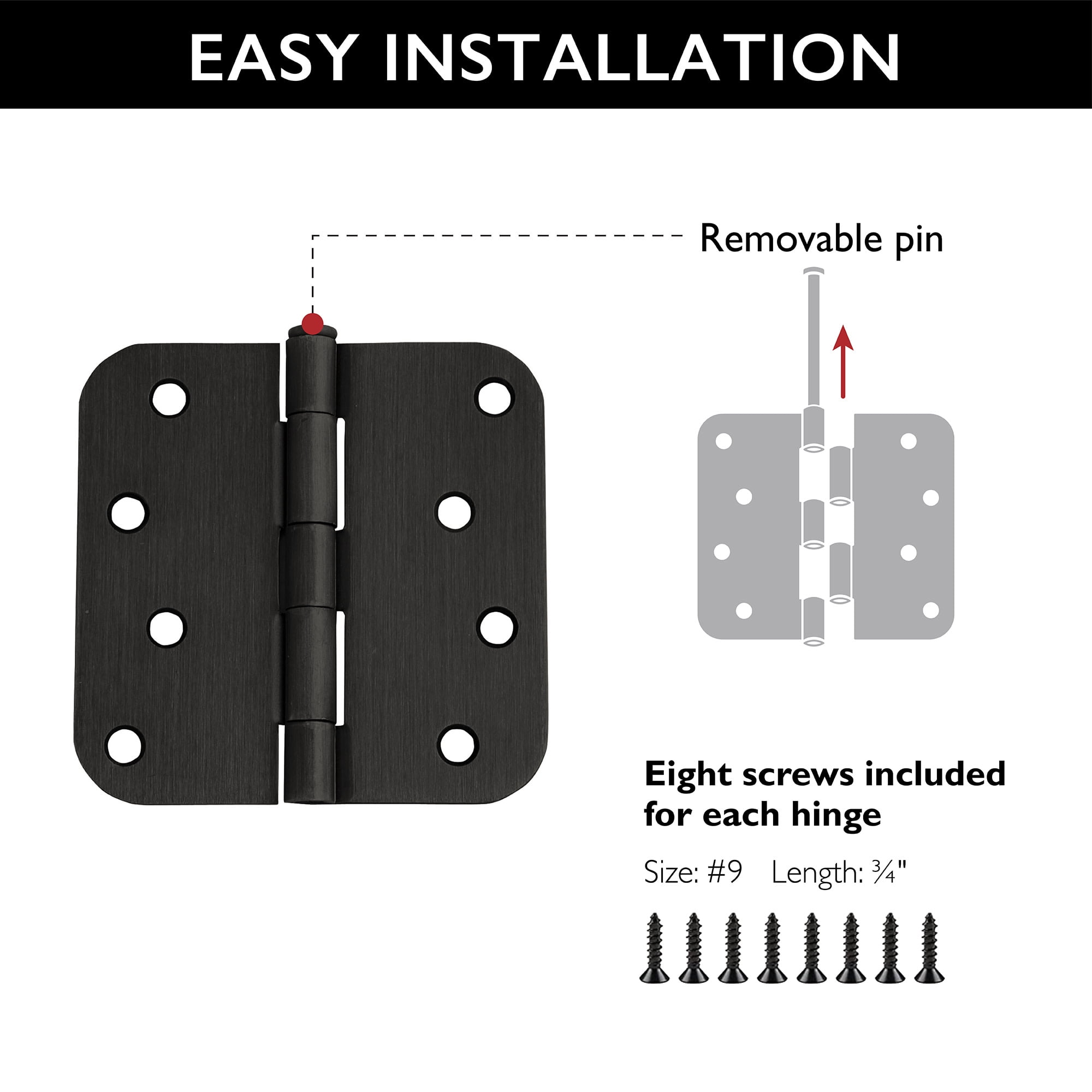 Design House 12-Pack 4" H x .625" Radius Butterfly Interior/Exterior Door Hinges, Oil Rubbed Bronze