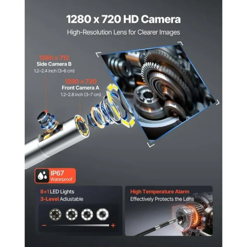 2-Way Dual-Lens Articulating Endoscope with Light, 1080P HD Industrial Borescope Inspection Camera with Articulated Probe, Rigid Snake Scope Cam for Wall Automotive Engine Inspect-4.9FT
