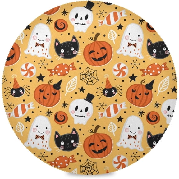 Coolnut Halloween Pumpkin Skeleton Pattern Round Placemats Durable Non-Slip Table Mat Heat and Stain Resistant Placemat for Kitchen Table Outdoor BBQ Activities(1PCS) Home Decor Gifts