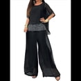 thumbnail image 2 of Conjunto de 2 Piezas para Mujer, Top Brillante, Pantalones Anchos, Traje Informal de Cuello Redondo con Lentejuelas. Negro XL, 2 of 8