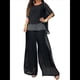 thumbnail image 2 of Conjunto de 2 Piezas para Mujer, Top Brillante, Pantalones Anchos, Traje Informal de Cuello Redondo con Lentejuelas. Negro XL, 2 of 8
