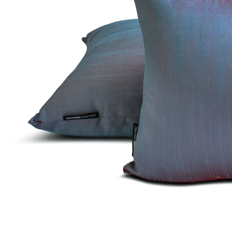 The HomeCentric Decorative Throw Pillow cover Blue & Red Pack of 2, 20"x20" (50x50 cm) Art Silk Solid & Two Tone Silk Pillowcase For Sofa Chouch, Hotels, living, Bed Room Modern - Blue & Red Luxury