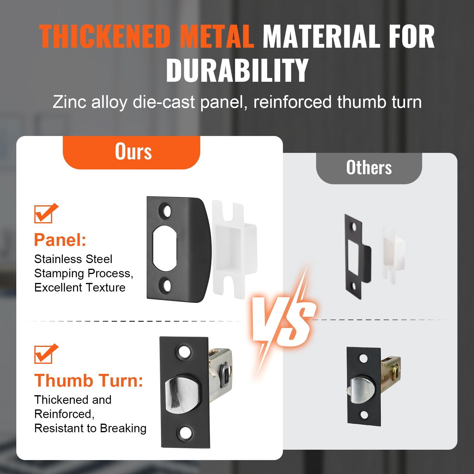 Adjustable Double Door Handle Set, Zinc Alloy Die-Cast, Reversible, 1-3/8 to 1-3/4" Door Thickness, for Front Door Office Door