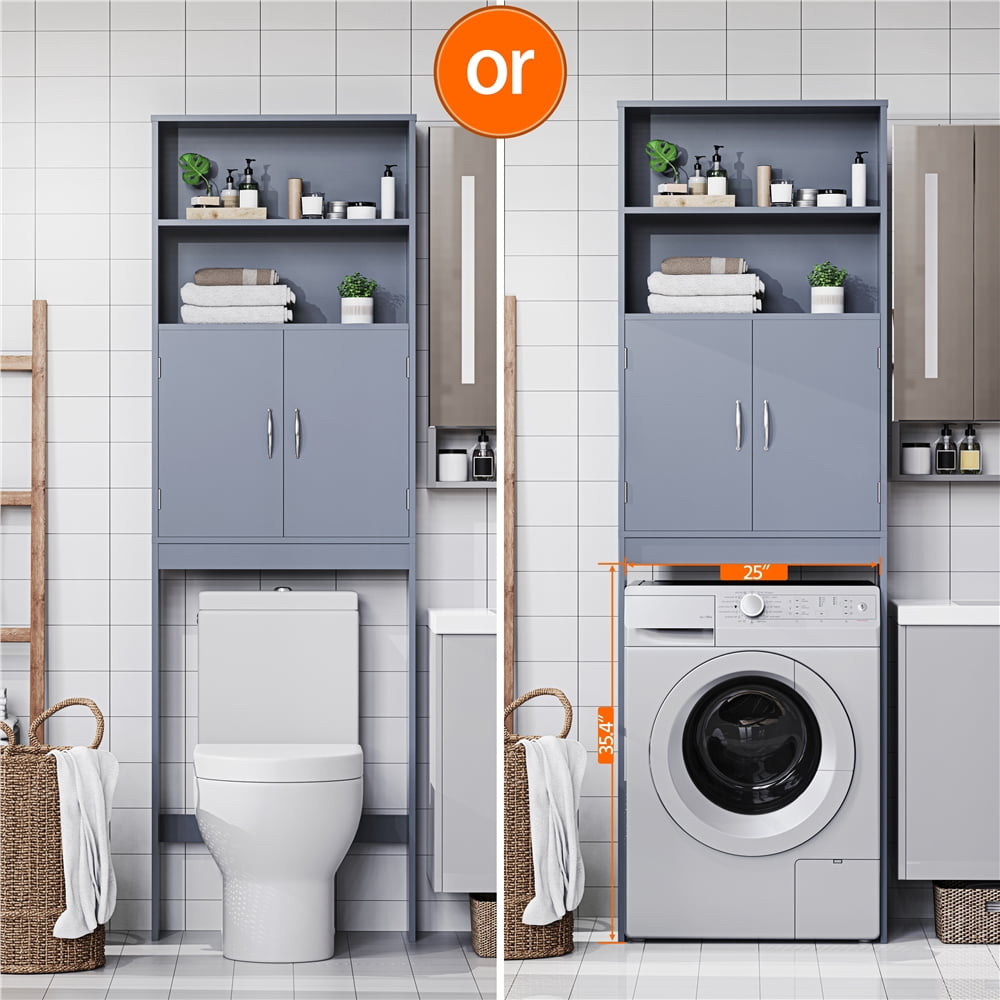 Alden Design Wooden Over Toilet Storage Cabinet with Shelves for Bathroom, Gray