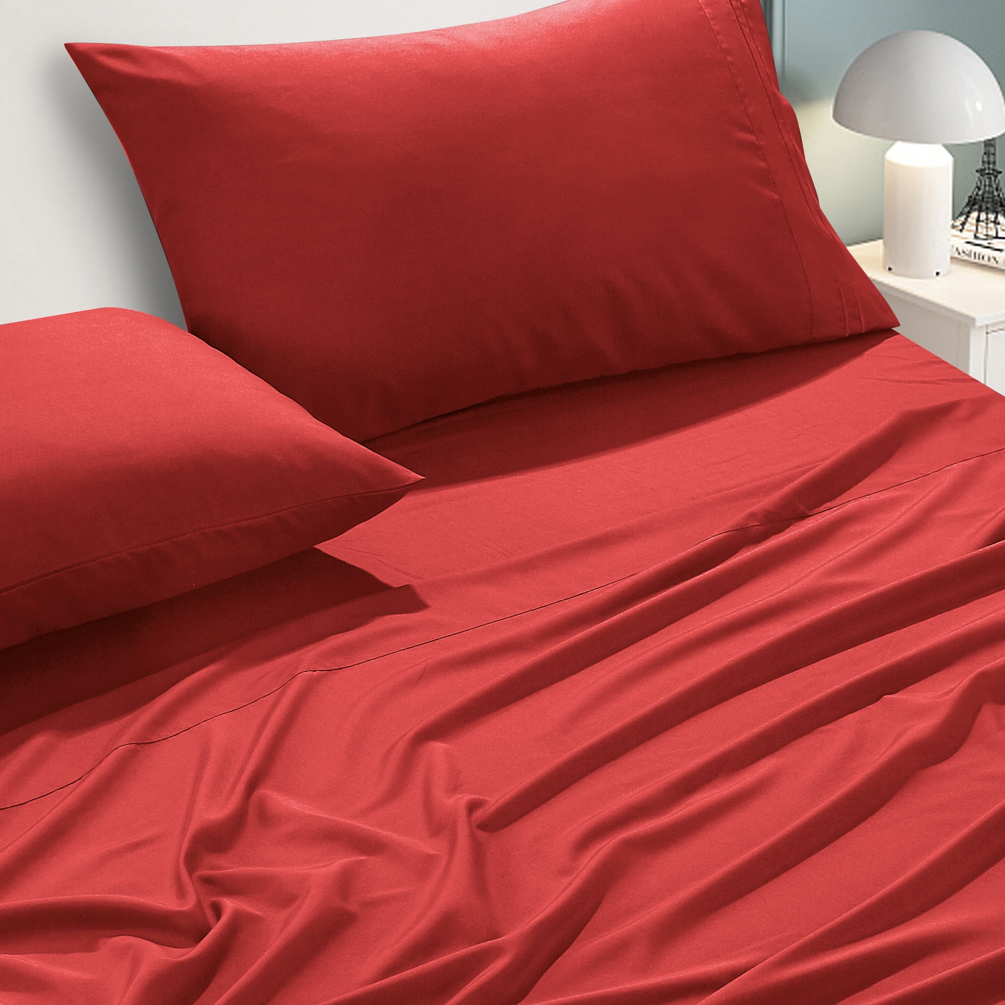 4-Piece Set Bed Sheets, Bedding with Fitted Sheet, Flat Sheet & Pillowcases