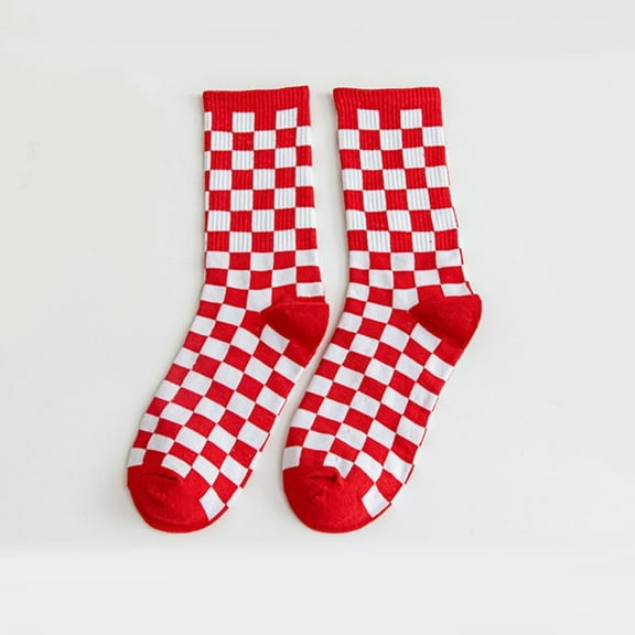 3 Pairs Polyester Knitting Socks Tartan Pattern Crew Socks Winter Warm Thermal Socks Crimson 350x130x7mm