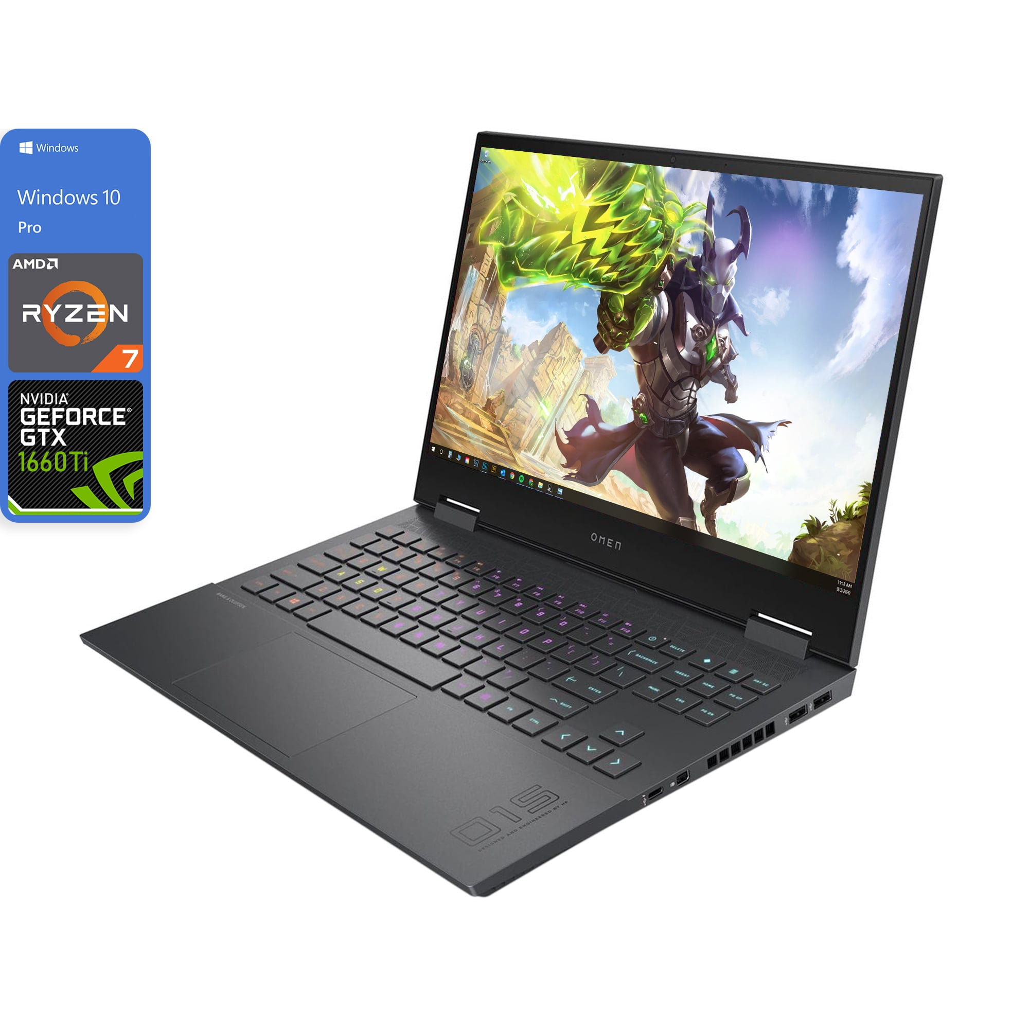 HP OMEN Gaming Notebook, 15.6" 144Hz FHD Display, AMD Ryzen 7 4800H Upto 4.2GHz, 8GB RAM, 512GB NVMe SSD, NVIDIA GeForce GTX 1660 Ti, HDMI, Mini DisplayPort, Wi-Fi, Bluetooth, Windows 10 Pro