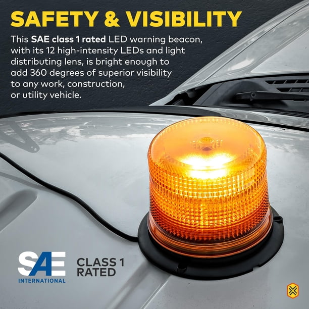 Aura 5 inch 12W LED Beacon Warning Strobe Light [sae Class 1] [38 Flash/Rotate Patterns] [9' Cigarette Lighter Adapter]Warning Emergency Vehicle